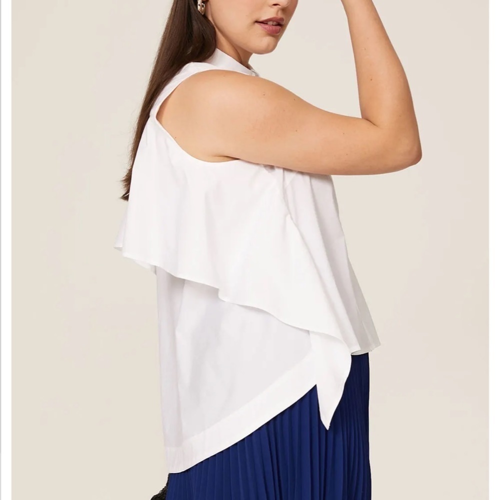 Peter Som White Ruffle Button Front Tank Top - image 4